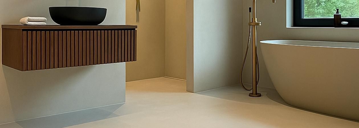 Lavasteen gietvloer in de badkamer