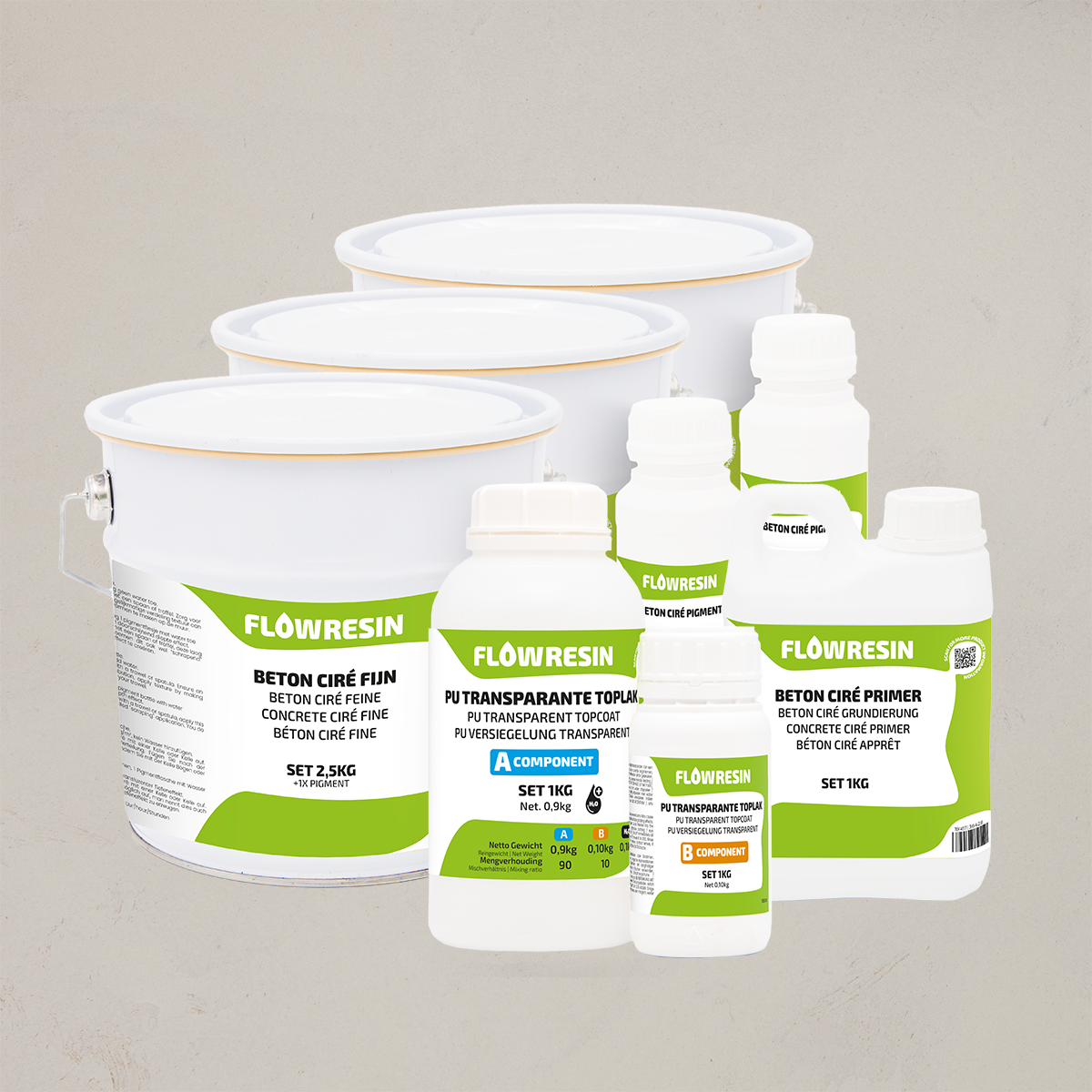 verpakkingen Flowresin Beton Ciré